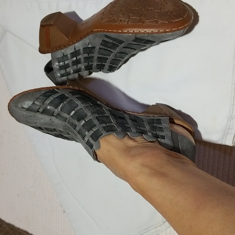 Sz 9 'Rieker Anti-stress' Grey Lattice Leather mules